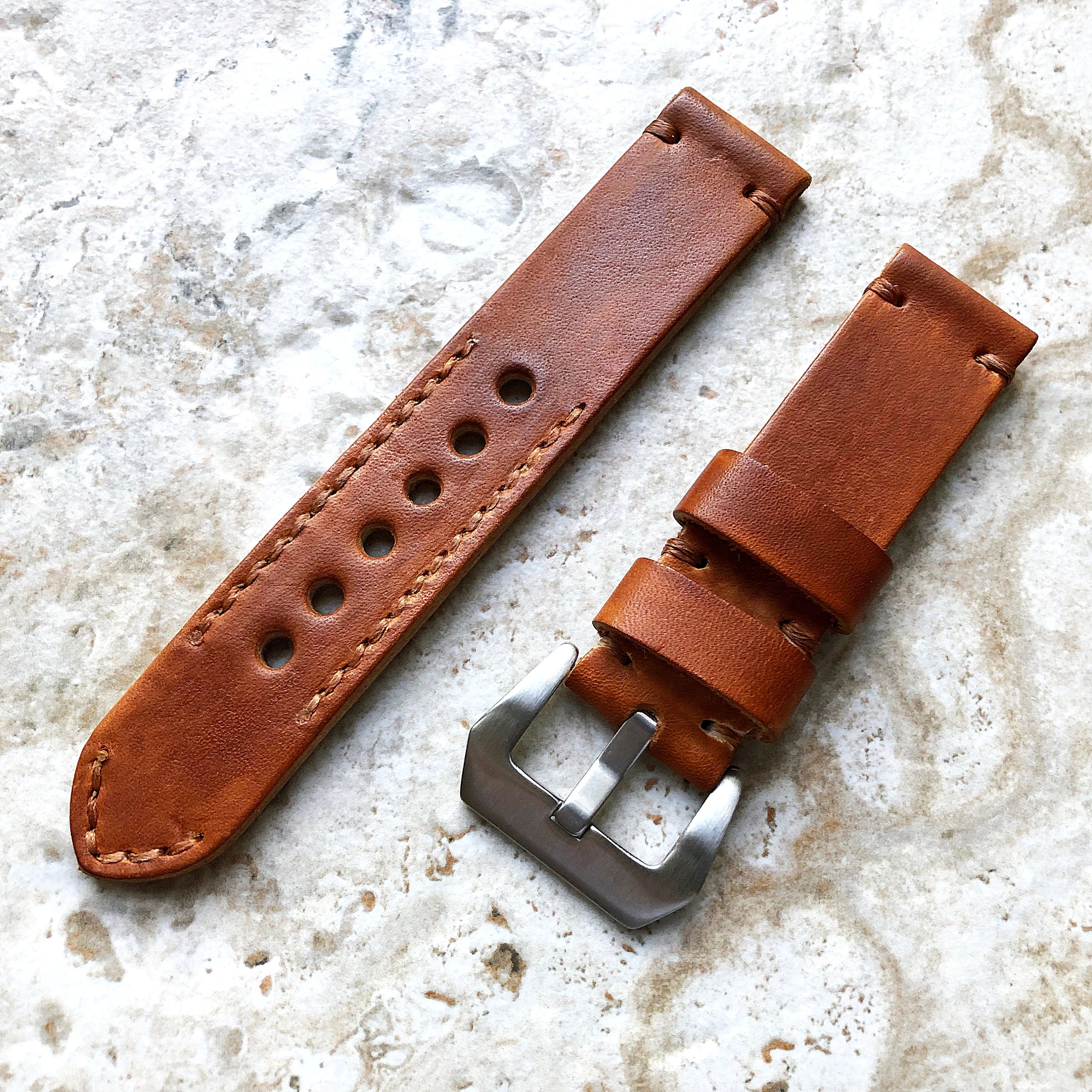 Brown Band 22mm 24mm 25mm Leather Handmade Strap Compatible with Apple Ultra 2 9 8 7 SE 6 5 4 3 2 1 Watch Fitbit Versa 2 3 4 Sense 2 Ionic